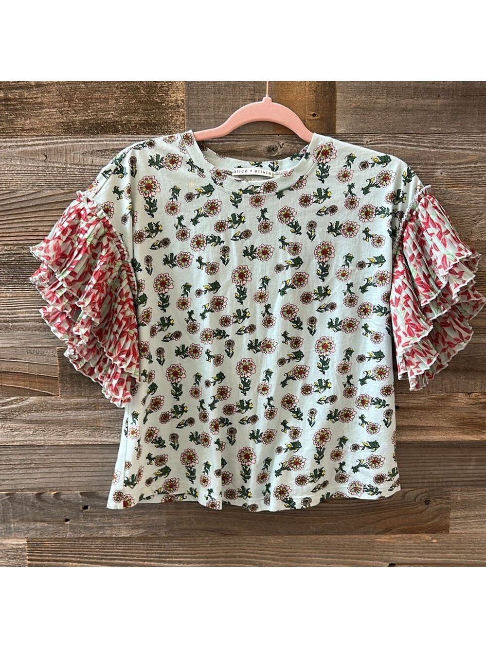 Alice + Olivia Floral Short Sleeved Top Size Small *Flawed* - Picture 3 of 9